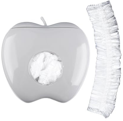 GroveEss 100PCS Plastic Wrap Storage Box, Wall-Mounted Apple Shaped Plastic Wrap Dispenser, Elasticated Food Covers Lids Cling Film Bags for Fruit Vegetables