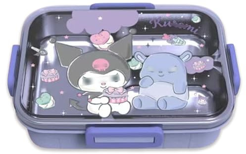 Roffatide Cartoon Kuromi Lunch Box Cute gedruckt All-in-One Bento Boxen Kawaii 4-Punkt-Schloss Typ Lunch Box Behälter für Lebensmittel Obst Snack