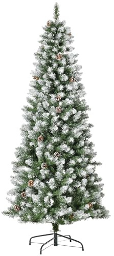 HOMCOM Künstlicher Weihnachtsbaum, 180 cm mit Kunstschnee Grün+Weiß | Christbaum, 630 Astspitzen, Faltbarer Standfuß, für Weihnachtsfest, Indoor