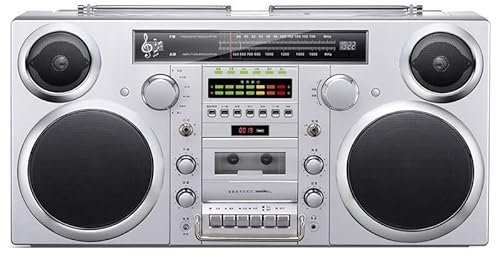 Lecteur CD Bluetooth portable Boombox avec machine à bande, radio FM, lecture USB - Enceinte sans fil pour la maison, la plage, les bois - Affichage LED