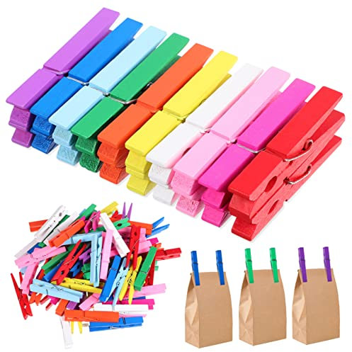 IMIKEYA Pinces à Linge Multi-usages 2,9 Pouces en Bois Coloré Lot de 100 Robustes Rouille pour Lessive et Décoration Intérieure