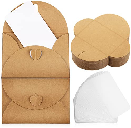 NUOBESTY Kraftpapier Umschläge Mit Blankokarten Vintage Umschläge Mit Herzförmigem Verschluss Für Einladungskarten Geschenkkarten Segenskarten Und Festkarten