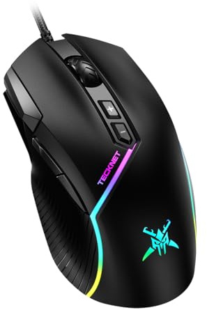 TECKNET Pro RGB Gaming Mouse Wired - 12800 DPI Ergonomic Optical Gaming Mouse, 8 Programmable Buttons, 13 Dynamic RGB Lighting Modes, Music-Sync Mode, Multi-OS Compatible for Windows/Mac/Linux