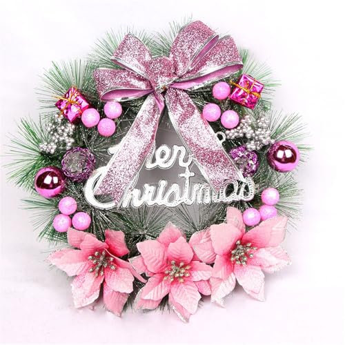Uixxducc Weihnachtskranz, Türkranz Weihnachten Mit Beeren und Tannenzapfen Dekoriert, Christmas Wreath Kranz Weihnachten, Künstlicher Adventskranz, 30cm Weihnachtsdeko Tür (Rosa)