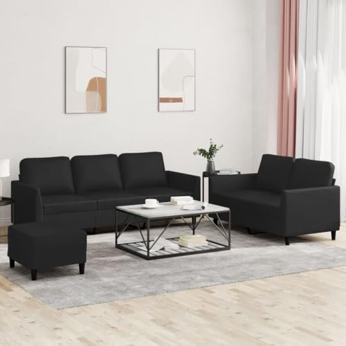 3-TLG. Sofagarnitur mit Kissen Schwarz Kunstleder,Stylische Ledergarnitur mit Hocker: Gemütlichkeit und Eleganz für Ihr Zuhause Wohnzimmer, Sofas