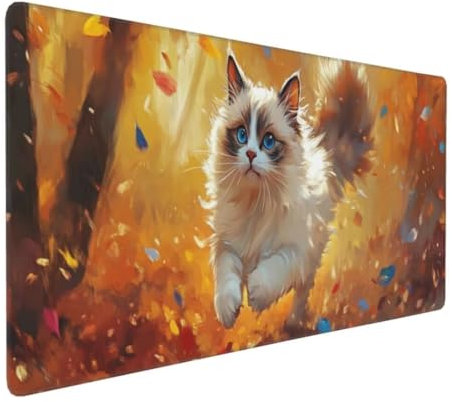 Herbst Katze Mauspad XXL, Großes Mousepad 700x300x3mm rutschfeste Schreibtischunterlage, Präzises und langlebiges Large Mouse pad, Improved Precision rutschfeste Gummibasis, für Mauspad Office k-386