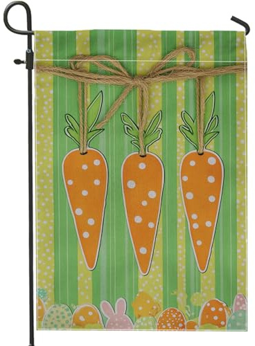 Drapeau de jardin en carotte de printemps et d'été, drapeau décoratif à pois oranges, double face en toile de jute, décoration extérieure de Pâques, décoration d'intérieur colorée de style ferme, 30,5