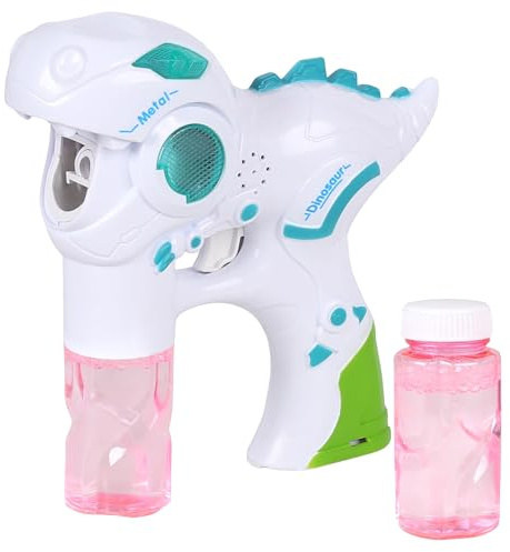 Dinosaurier Seifenblasenpistole mit LED und Sound, inklusive 2 Nachfüllflaschen (Universal, Wit)