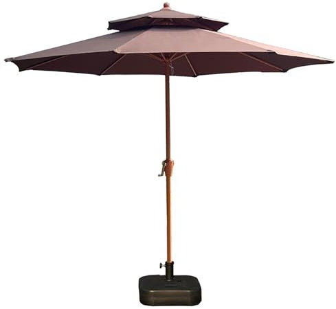 YAVYAV Ombrellone Da Giardino A Doppia Ventilazione, Ombrellone Da Spiaggia Con 8 Stecche, Tessuto In Poliestere Resistente Allo Scolorimento, Per Tavolo Da Giardino, Prato, Bordo Piscina(Coffee)