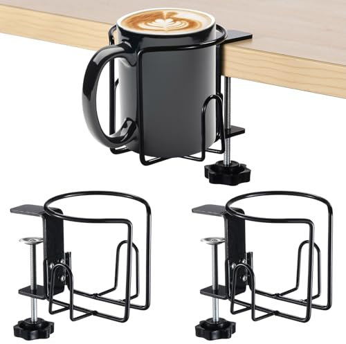 Paquete de 2 portavasos de escritorio, soportes ajustables para bebidas para mesas, escritorios y sillas de ruedas, instalación horizontal o vertical segura