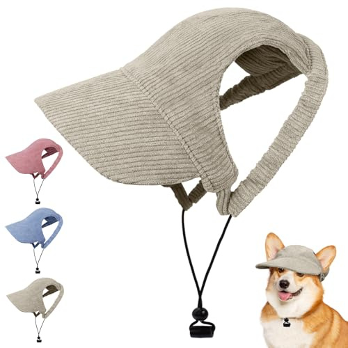 OFFCUP Hunde Baseballmütze Mütze Verstellbar Hunde-Sonnenhut mit Ohrlöchern Outdoor Hundecap Sommer Reise Hut Sonnenhüte Sonnenschutz Sport Sommer-Haustier-Visier für Welpen Katzen (Khaki, M)