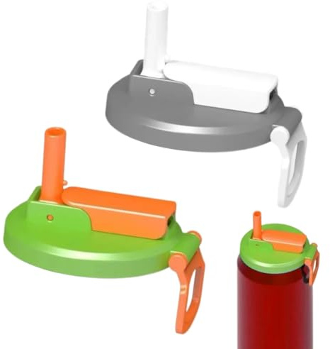 UEKPDM Can Lids with Straw, 2 Pack Reusable Drink Covers, Grey & Green | PP Plastic, Spill-Proof Seal, Built-In Straw, Dishwasher Safe, for Standard Tins & Fizzy Beverages