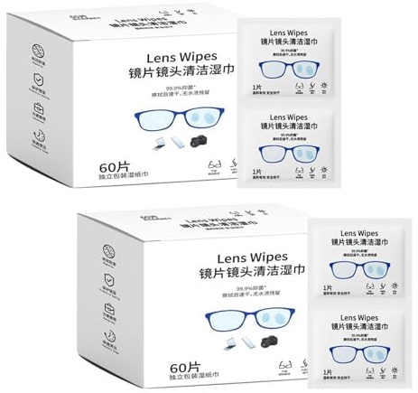 Glasses Cleaner Wipes, Lens Wipes for Eyeglasses, 120 Individual Wrapped Eye Glasses Cleaning Wipes, Glasses Wipes for Eyelasses Sunglasses Camera Lenses Phone and Computer Screen