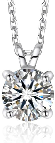 MomentWish Moissanite Kette Silber 925 Damen Diamant Halskette Gold Solitär | 0,3/0,5/1/2 Karat Moissanite Anhänger Weißgold/Rosegold/Gold Vergoldet Schmuck Valentinstag Weihnachten Geschenk für Frauen