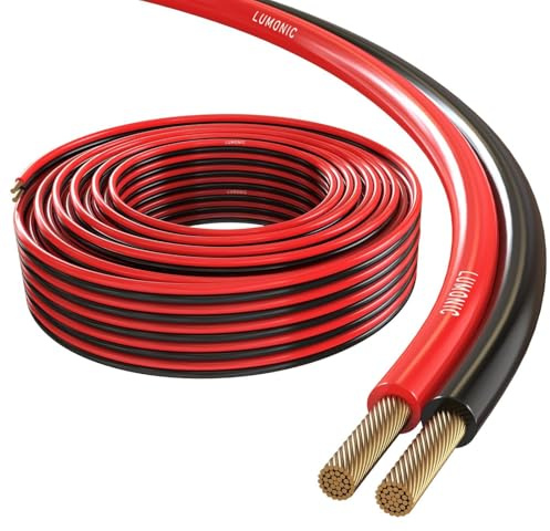 Lumonic Cavi per altoparlanti | 50m Rosso Nero | 2x 1,5mm² CCA | Cavo per diffusori HiFi | Linea audio doppia