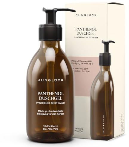 JUNGLÜCK Panthenol Duschgel - Vegan | Ohne Sulfate - Sanft reinigendes pH-hautneutrales Duschgel mit natürlichem Orangenblüten Duft, besonders schonend ohne auszutrocknen mit BIO Aloe Vera