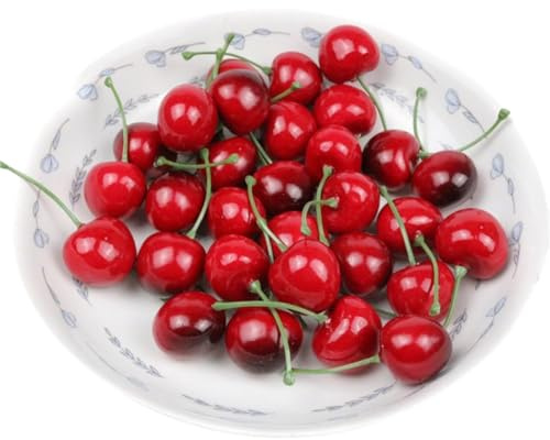 20 Pack Plastic Fake Cherries - Realistic Artificial Fruits for Photography Props, Lifelike Fake Fruit Models for Party Decor, Kitchen & Dining Table Centerpiece, Home Staging Display Accessories