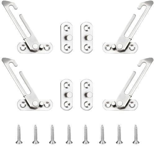4PCS 304 Stainless Steel Window Limiter, Casement Window Restrictor Stopper with Key Opening Angle Safety, 2 Left 2 Right Window Opening Restrictor Lock Hardware Accessories for Home School