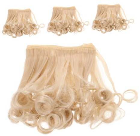VILLFUL 4 Stück Teiliges Synthetische Puppenperücken Lockig Weiche Bjd Haarverlängerung aus Hitzebeständigem Seidenmaterial Vielseitig Einsetzbar für DIY Puppenhaar Cosplay und