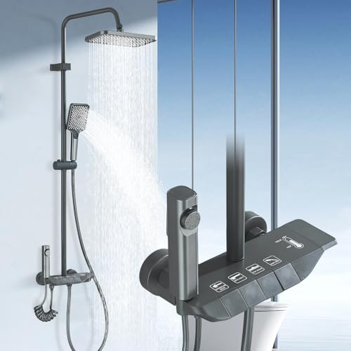 Colonne de Douche avec Mitigeur Système de Douche Réglable en Hauteur Ensemble de Douche 4 Modes avec Pommeau Carré et Douchette à Main