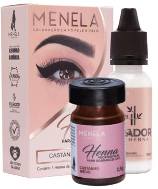 Kit Henna Profesional para Cejas Menela | Henna 2,5 g + Fijador 15 ml | Uso Profesional (Castanho Médio)