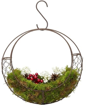 Distributeur de Matériel de Nidification pour Oiseaux | Panier à Fleurs en Forme de Lune | Support en Fil Métallique pour Matériel de Nidification,pour Extérieur Balcon Jardin Terrasse Salon