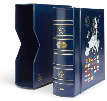 Leuchtturm 374366 Vista Münzalbum Euro-Jahrgang 2026 - mit Schutzkassette, Kunstledereinband, Münzblättern - Blau