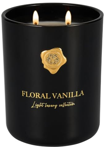 M&SENSE 470g Duftkerze Groß| Schwarz Blumige Vanille Duftkerzen im Glas|Natürliche Sojawachs Scented Candle|Entspannende Aromatherapie |Geschenk für Frauen & Männer,Muttertag| 90h Brenndauer & 2 Docht