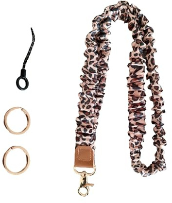 Wisafory Scrunchie Lanyards Sträckbara Lanyards Långt Nyckelband med 2 Ringar och 1 Mobilband Mjukt Elastiskt Lanyard Avtagbar Nyckelring Band Mobilkedja Mörkbrun