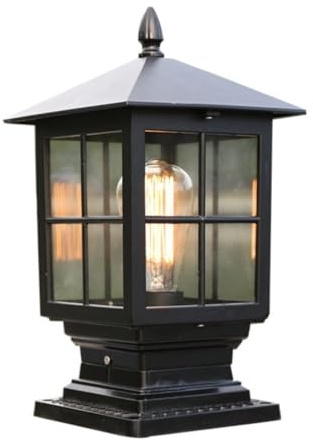 Stolpelampa Aluminiumlegering Vattentät Utomhusstolpbelysning Glaskolumnlampa Pelarljus Uteplats Gräsmatta Stängsel E27 Utomhus(Black)