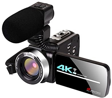 SHEHUALI Cámara de Vlogging, Camcorder de cámara de Video 4K 5 6MP Cámara de transmisión en Vivo de WiFi Vlogging con Pantalla táctil Visión Nocturna 18x Zoom Digital(64GB SD Card,AF2 Mic)