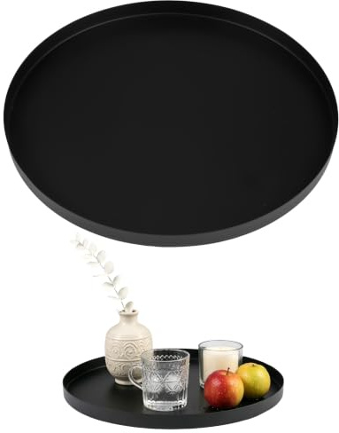 Deko Tablett Rund 30 cm, Rund Dekotablett, Serviertablett Matt Schwarz