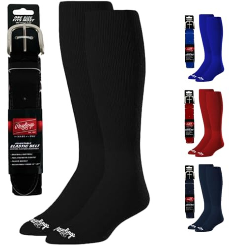 Rawlings BLTSOCKM-BLK baseballbälte & strumpa kombo (ungdom medium/svart)