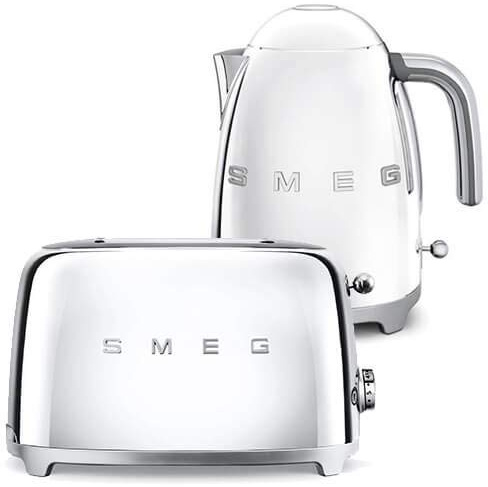 Smeg TSF01SSUK KLF03SSUK | Style rétro années 50 | Ensemble grille-pain et bouilloire 2 tranches en chrome/acier inoxydable