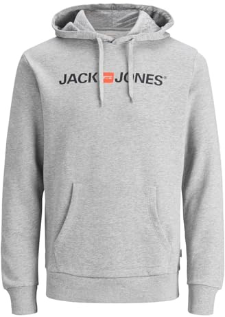 JACK & JONES Huvtröja för män logotyp huvtröja, Ljusgrå melange, S