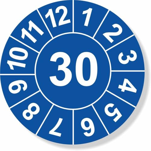 Prüfplaketten 2030 - blau - einjährig Ø 8 mm: - 250 Stück mit wechselnden Jahresfarben - Staffelpreise für Businesskunden ab 3, 6, 11 VE