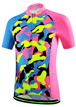 LSHEL Maliot de Cyclisme pour Enfants à Manches Courtes/Short Vêtement vélo pour garçons et Filles, Top,Camouflage Rose, 11-12ans,150(Stature：140-150cm)