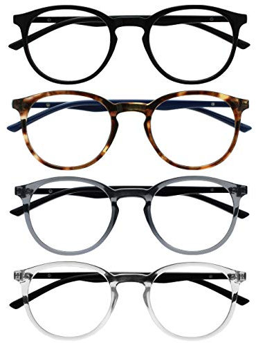 OPULIZE Met Lunettes de Lecture Pack de 3 Montures Rondes et Minces Charnières à Ressort Anti-Rayures Noir Marron Gris Transparente Hommes Femmes RRRR60-127C +1.50