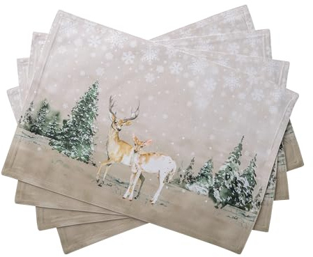 Maison d'Hermine Platzsets 100% Baumwolle (33cm x 48 cm, 4er-Set) | Waschbar wiederverwendbar für Zuhause Küche Esszimmer Party Hochzeit Thanksgiving und Weihnachten - Deer in The Woods