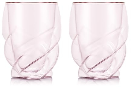 Bodum Double Walled Glasses pack of 2 PAVINA PARIS Transparent Pink - 270ml Cups - Dishwasher Safe Thermal Cup - Mouth-blown Borosilicate Glass