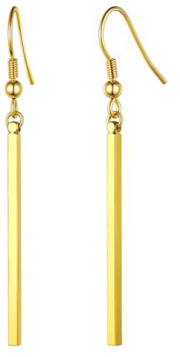 FindChic Edelstahl Stab Ohrringe Damen Lang Hängend, Minimalistische Statement Ohrringe in Gold Silber Schwarz, Ideal für Abend Party Alltag