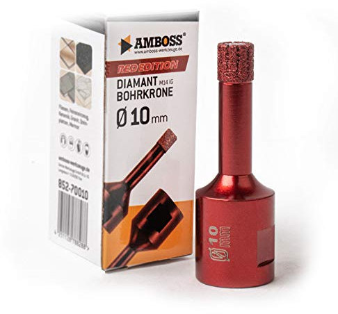 Corona diamantata Ø 10 mm – Incudine Red Edition M14 – per smerigliatrice angolare – Gres porcellanato, piastrelle dure, granito – La corona di perforazione a secco ideale