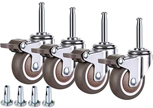 Universal Möbelrollen Gummirollen Lenkrollen,Lenkrollen mit Bremse,Rollen mit Hülse Stift,Perfect für Kleine Geräte und kleine Möbel,4 Stück(brake2inch)