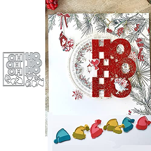 DDeehs Letter Christmas Hat Frame Metal Die Cuts,Merry Tree Word Card Cutting Dies Cut Stencils DIY Scrapbooking Album Decorative Embossing Paper Festival Making, 128X107MM/5.03 inchX4.21 inch