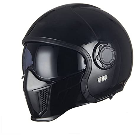 Casque Moto Jet, Vintage 3/4 Casque Moto avec Visière pour Scooter Chopper, ECE Homologué Casque de Moto Demi-Jet Homme et Femme, Coque ABS/Couche Tampon EPS G,L=59-60CM