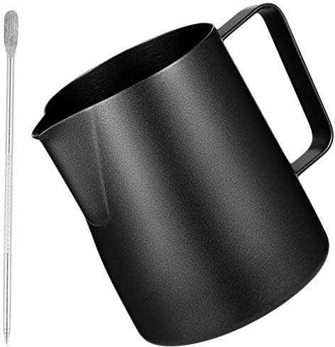 HEMOTON 2Pcs Bricco per Latte in Acciaio Inox Tazza di Latte caffè Bricco Latte Schiuma di Latte Cappuccino Handheld caffè Bricco Latte Art con Marchio di Misurazione e Latte Art Pen 600ml