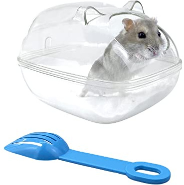 Andiker Gabbia per criceto, trasparente casa criceto, gabbie per criceto, accessori per criceti, per animali domestici, sauna WC con pala, scatola da bagno per criceti(S)