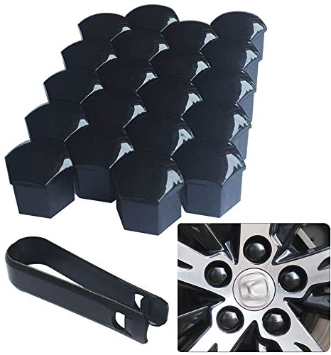 senvenelec 20 Pezzi universali da 17 mm in plastica Copri Dado Vite copridado per Auto Bulloni copriruota, universali bulloni Ruota Tappi Dado a capocorda.con 1 estrattore (Nero Brillante).