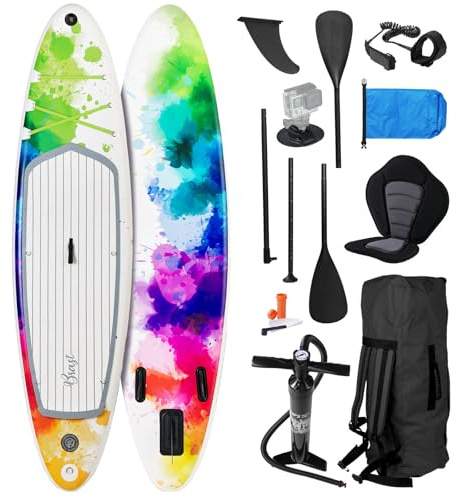 BRAST SUP Board Lady | Aufblasbares Stand up Paddle Set für Frauen | 300cm viele Modelle | inkl. Sonderzubehör | 2in1 Paddel Kajak-Sitz Action-Cam-Halterung Fußschlaufe Pumpe Rucksack | Rainbow