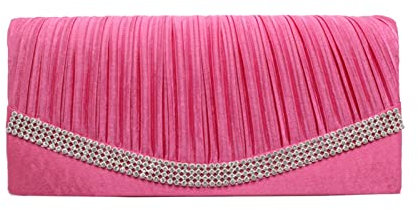 Insun Mujeres Clutch Elegante con Cadena, Cartera de Mano Brillante, Bolso de Mano para Boda Novia Ceremonia Banquete Cocktail de Cóctel Fucsia 2 22 x 10 x 6 cm